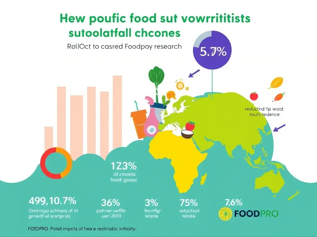 A visually appealing data visualization showing the reduction in food waste achieved through FOODPRO's research initiatives. The graphic highlights key statistics and demonstrates the impact of the organization's work on sustainability.
